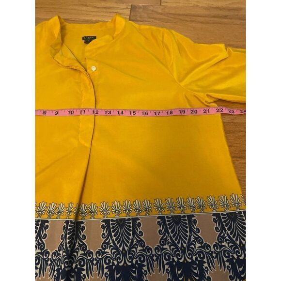 J. Crew, women’s gold/blue patterned long sleeve button front blouse size large - Picture 8 of 9